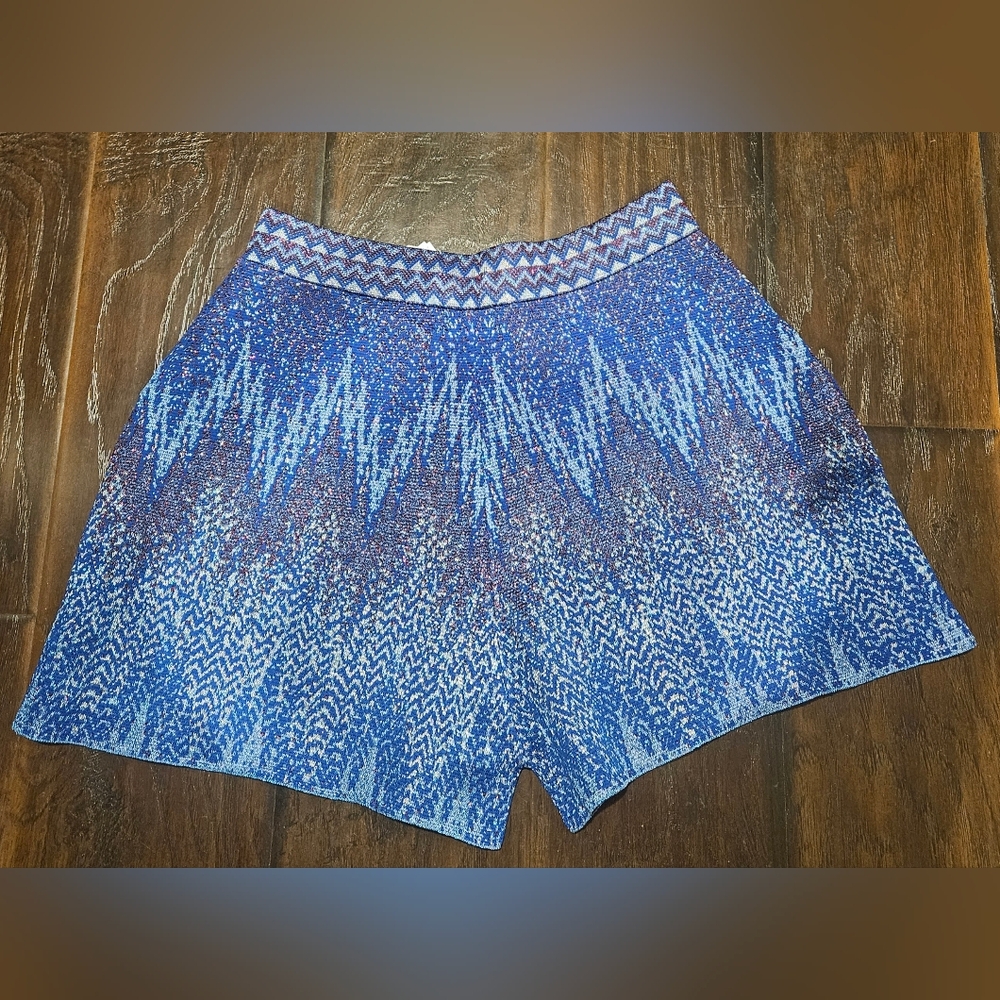 Stylish High Waist Blue Patterned Women's Shorts - Picture 5 of 6